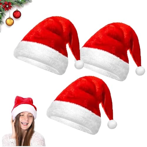 AOMAIGAD Weihnachtsmütze,3 Stück Plüsche Weihnachtsmann Mütze,Nikolausmütze Mütze,Plüsch Weihnachtsmütze,Unisex Rot Weihnachten Hüte für Erwachsene und Kinder (3pcs) von AOMAIGAD