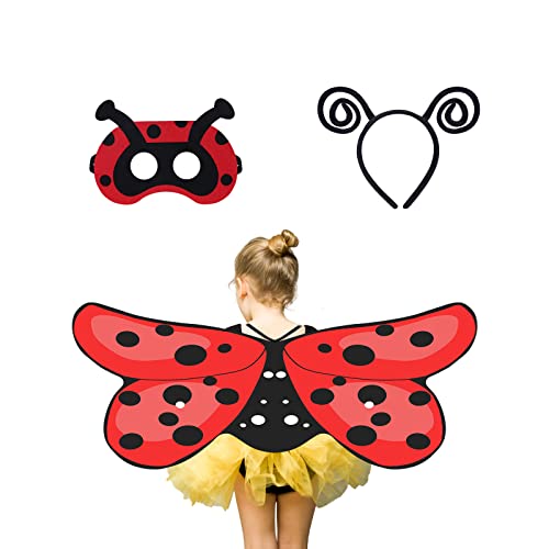 AOMIG Marienkäferflügel Kinder, 3 Stück Marienkäfer Umhang Flügel Kostüm Set mit Filzmaske Stirnband, Pixie Poncho Cape Kostüm für Mädchen Cosplay Halloween Verkleiden Prinzessin Party von Aomig