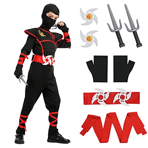 Aomig Ninja Kostüm Kinder, 13Pcs Kinderkostüm Ninja Set, Jungen Mädchen Ninja Anzug Kinder, Ninja Zubehör Kostüm für Halloween Verkleidung Karneval Party Cosplay, Rot Schwarz Aomig Ninja Kostüm Kinder, 13Pcs Kinderkostüm Ninja Set, Jungen Mädchen Ninja Anzug Kinder, Ninja Zubehör Kostüm für Halloween Verkleidung Karneval Party Cosplay, Rot Schwarz von Aomig