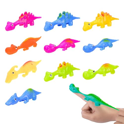 Schleuder Dinosaurier Spielzeug, 10 StückSlingshot Dinosaur Finger Toys, Lustige Fliegende Dinosaurier Schleuder Spielzeug, Weich Katapult-Spielzeug, Dino Pädagogisches Spielzeug für Kinder Geschenk von AOMiGT