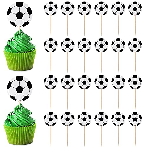 Fußball Cupcake Toppern,Deko Muffin Topper,24Pcs Fußball Kuchen Toppers,Fußball Cupcake Wrapper,Fußball Party Dekoration,Geeignet für Geburtstagsfeier Dekoration, Babyparty, Kuchendekoration von AOMiGT