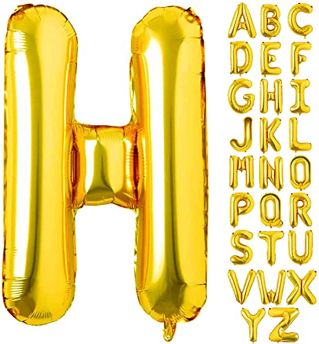 AONAT Gold Luftballons Alphabet 16 Zoll, Folienballon Buchstaben Luftballon Große Mylar Folie Helium Brief Luftballons Geburtstag Hochzeit Babyparty Silvester Dekoration (Buchstabe H) von AONAT