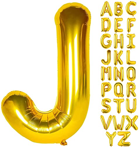 AONAT Gold Luftballons Alphabet 16 Zoll, Folienballon Buchstaben Luftballon Große Mylar Folie Helium Brief Luftballons Geburtstag Hochzeit Babyparty Silvester Dekoration (Buchstabe J) von AONAT