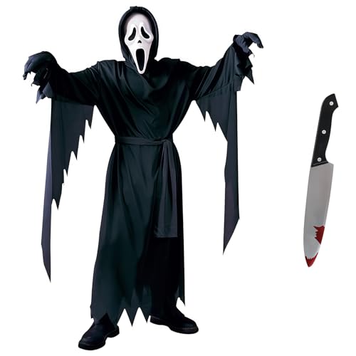 AONAT Halloween Scream Kostüm Kinder mit Ghostface Maske & blutigem Messer,Gruseliges Horror Kostüm für Jungen & Mädchen,Unisex Verkleidung für Halloween Party & Karneval,L AONAT Halloween Scream Kostüm Kinder mit Ghostface Maske & blutigem Messer,Gruseliges Horror Kostüm für Jungen & Mädchen,Unisex Verkleidung für Halloween Party & Karneval,L von AONAT