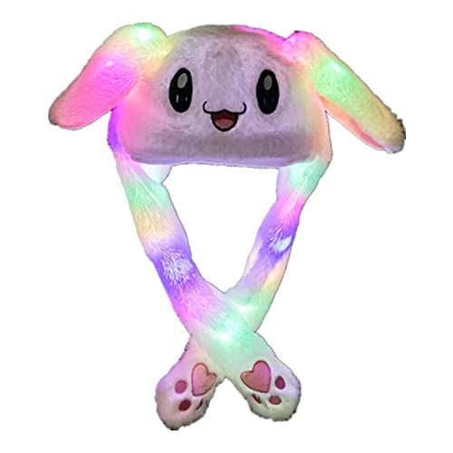 AONAT LED Kaninchenhut Niedliche Hase Plüsch Hut mit Licht Hasen mütze bewegliche Ohren Niedlicher Leuchtender Hasen Plüsch Hut Geburtstagsgeschenk für Kinder Mädchen Freundin -Weiß… von AONAT