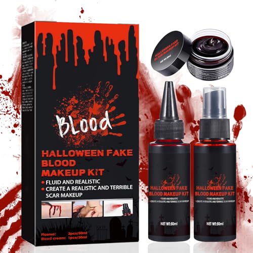 Halloween Kunstblut Set 3-teilig,Geronnenes Blutplasma 30ml,Kunstblut Spray 50ml,Tropfendes Kunstblut 50ml,Realistisches Fake Blood,Abwaschbar für Halloween,Zombie Makeup,Cosplay,Theater & Party Halloween Kunstblut Set 3-teilig,Geronnenes Blutplasma 30ml,Kunstblut Spray 50ml,Tropfendes Kunstblut 50ml,Realistisches Fake Blood,Abwaschbar für Halloween,Zombie Makeup,Cosplay,Theater & Party von AONAT