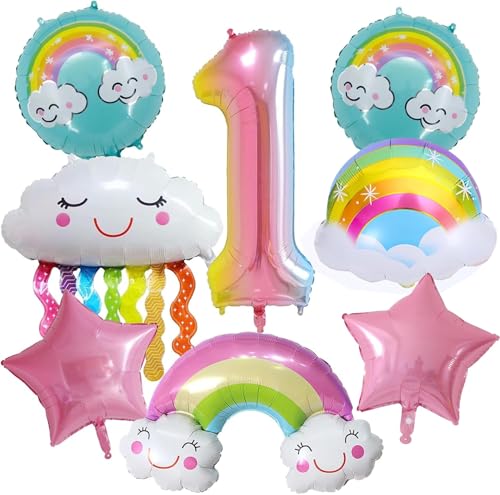 Luftballon Regenbogen Deko 1. Geburtstag Mädchen,8 Stück Geburtstagsdeko 1 Jahre Mädchen,mit Regenbogen-Rosa-Stern-Pastell-Rundballons,Mädchen Geburtstagsdeko Regenbogen Luftballon Regenbogen Deko 1. Geburtstag Mädchen,8 Stück Geburtstagsdeko 1 Jahre Mädchen,mit Regenbogen-Rosa-Stern-Pastell-Rundballons,Mädchen Geburtstagsdeko Regenbogen von AONAT