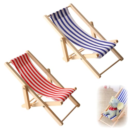 2 Stück Hölzerner Mini Deko Liegestuhl,Miniatur Strand Stuhl,Liegestuhl Miniatur Deko,Mini Liegestuhl Deko Klein,Miniatur Gartenmöbel,Klappstuhl Für DIY,Strand-Mikrolandschaft Deko von AONAYO