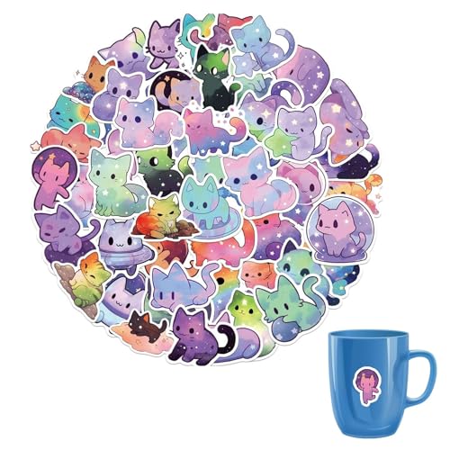 AONAYO 50 Blatt Kawaii Sticker Katzensticker,Cute Sticker Katzen Sticker,Wasserfest Und Kratzfest Ohne KlebstoffrüCkstäNde,Verwendbar FüR Computer,NotizbüCher,Koffer Etc Sticker Katzen von AONAYO