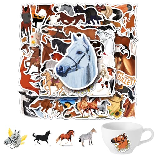 AONAYO Pferde Sticker,50 Stück Sticker Pferde,Pferdesticker,Wasserfeste Vinyl Graffiti Stickers,Für Kindergeburtstag Flasche Laptop Album Fahrrad Party Mitgebsel Geschenke Junge Mädchen Jugendliche von AONAYO