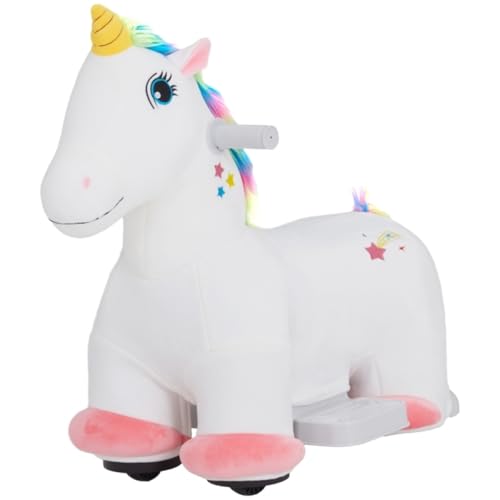AONEGOLD 6V Kinder Elektroauto in Einhornform, 2 km/h Kinderfahrzeug mit Musik, Aufsitzspielzeug mit Fußpedal, Elektrisches Pferd für Kinder 1,5-3 Jahre, Weiß von AONEGOLD
