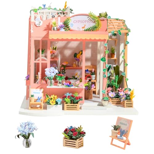AONGAN DIY Miniatur Puppenhaus Kit - Basteln Tiny House Kit, Puppenhaus Kit mit Möbeln, Geschenke/Heimdekoration für Familie (Gypsophila Flower Shop) von AONGAN