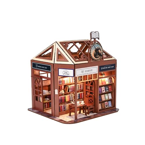 AONGAN DIY Miniatur Puppenhaus Kit - Crafts Tiny House Kit, Mini Haus Making Kit mit Möbeln, Bastelgeschenke/Heimdekoration für Familie (Street View Bookstore) von AONGAN