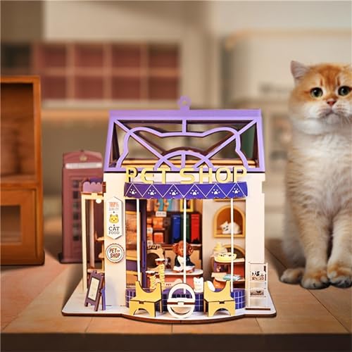 AONGAN DIY Miniatur Puppenhaus Kit - Crafts Tiny House Kit, Mini Haus Making Kit mit Möbeln, Bastelgeschenke/Heimdekoration für Familie (Street View Pet House) von AONGAN