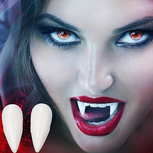 Vampir Fangs, 1.7cm Natürlich Harz Gefälschte Zahnersatz mit Zähne Pellets Klebstoff für Cosplay Party Requisiten Halloween Party Zähne von AOOGON