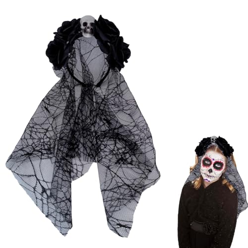 AOOGON Totenkopf Blume Schwarz Spitze Schleier Stirnband, Halloween Schwarze Rose Schleier Stirnband Kopfschmuck, Blumen Skelett Braut Schleier Kopfschmuck für Halloween Kostüm Party, Haarschmuck AOOGON Totenkopf Blume Schwarz Spitze Schleier Stirnband, Halloween Schwarze Rose Schleier Stirnband Kopfschmuck, Blumen Skelett Braut Schleier Kopfschmuck für Halloween Kostüm Party, Haarschmuck von AOOGON