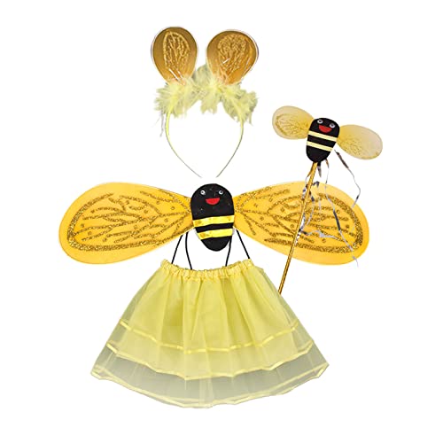 AOOOWER 3/4-teiliges Anzieh Kleidung Für Mädchen Prinzessin Kostüm Set Bienenflügel Ohren Stirnband Zauberstab Perfektes Neuheits Geschenk Prinzessin Kostüme Für Mädchen von AOOOWER
