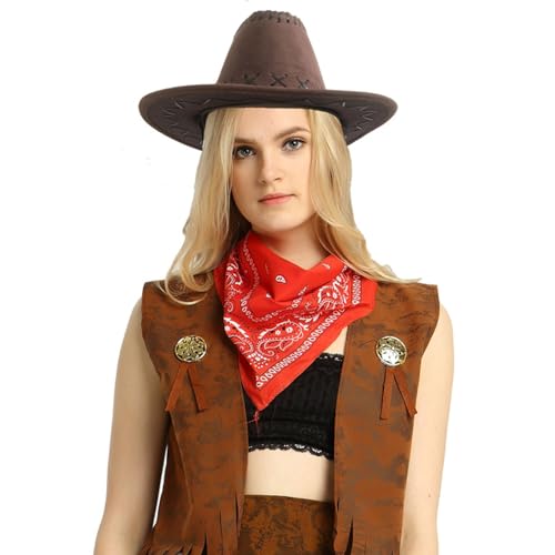 AOOOWER Cowboy-Kostüme mit Westen, Hut, Schal, Halloween-Party-Kostüm, Zubehör für Männer und Frauen, Cos-Play, Party, Verkleidung, Kuh-Boy-Kostüme für Männer, Frauen, Kinder, Jungen, Mädchen, von AOOOWER