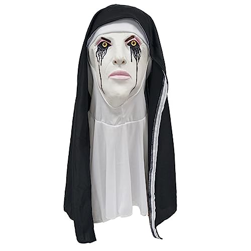 AOOOWER Halloween Gruseliger Voller Kopf Latex Schreckliche Alte Hexen Frau Nonne Mit Haaren Cosplays Kostüm Requisiten Gruseliges Kostüm von AOOOWER