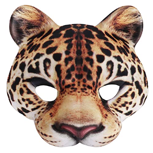 AOOOWER Leopardenmuster, Halloween, halbes Gesicht, lustiger Leopard, Cosplay, Karneval, Verkleidung, Damen, Cosplay, für Maskerad, Leopard von AOOOWER