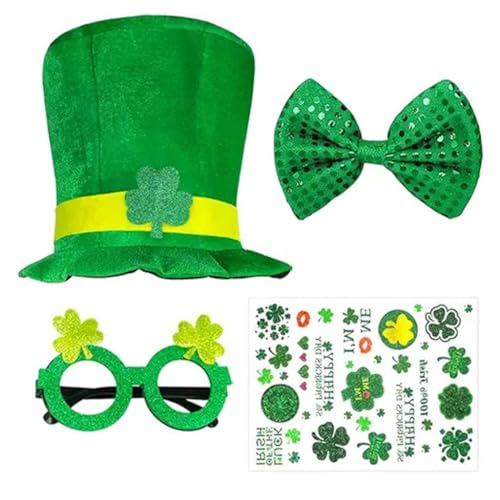 AOOOWER Saint Patrick Fliege für Erwachsene und Kinder, St. Patrick's Day, Kleeblatt-Brillen-Aufkleber, grünes Kleeblatt, Kopfbedeckung für den Urlaub von AOOOWER