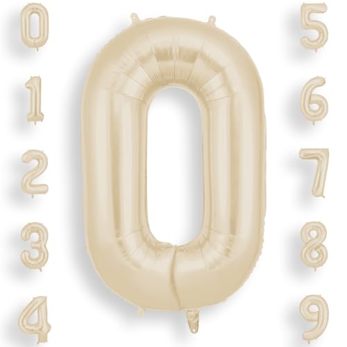 AOOSU Geburtstag Zahlen Luftballon 0 Beige, 40 Zoll Geburtstagsdeko Ballon 0, Riesige Folienballon Weiß Creme Helium Ballons für Männer Frauen Geburtstagsparty Deko, Jubiläum Deko von AOOSU