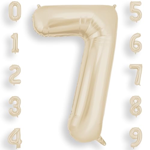 AOOSU Geburtstag Zahlen Luftballon 7 Beige, 40 Zoll Geburtstagsdeko Ballon 7, Riesige Folienballon Weiß Creme Helium Ballons für Männer Frauen Geburtstagsparty Deko, Jubiläum 7 Jahre Deko von AOOSU