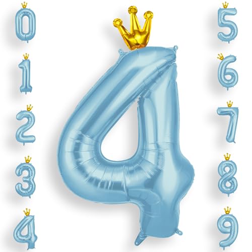 AOOSU Zahlen Luftballon Geburtstag 4 Blau, 40 Zoll Geburtstagsdeko Ballon 4, Riesige Folienballon 4 mit Krone für Mädchen Jungen Geburtstagsparty Deko, Jubiläum 4 Jahre Deko von AOOSU