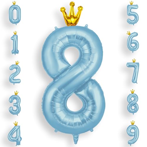 AOOSU Zahlen Luftballon Geburtstag 8 Blau, 40 Zoll Geburtstagsdeko Ballon 8, Riesige Folienballon 8 mit Krone für Mädchen Jungen Geburtstagsparty Deko, Jubiläum 8 Jahre Deko von AOOSU