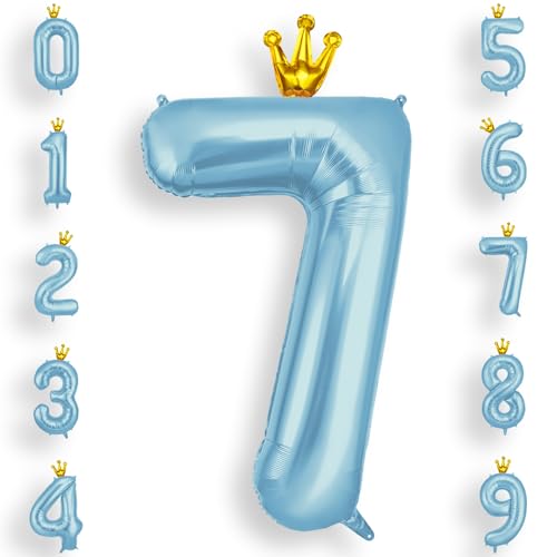 AOOSU Zahlen Luftballon Geburtstag 7 Blau, 40 Zoll Geburtstagsdeko Ballon 7, Riesige Folienballon 7 mit Krone für Mädchen Jungen Geburtstagsparty Deko, Jubiläum 7 Jahre Deko von AOOSU