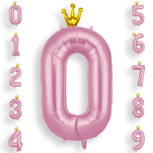 OFFCUP Zahlen Luftballon 0 Rosa, 40 Zoll Folienballon 0 Geburtstag Helium Ballon 0, 101cm Luftballon Rosa Zahlenballon 0 Ballon mit Krone für Jahrestag Dekorationen Mädchen Geburtstag Party von AOOSU
