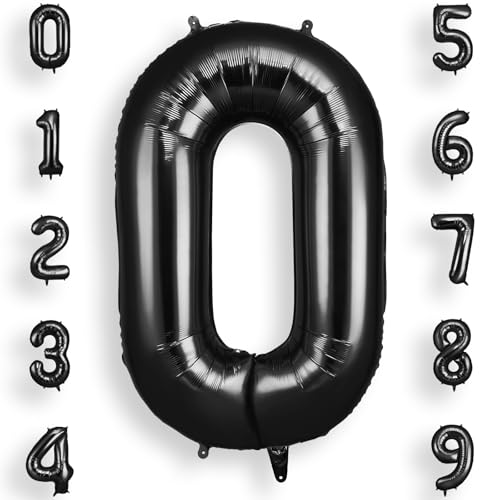 AOOSU Zahlen Luftballon Schwarz Folienballon 0, 40 Zoll Helium Ballons Geburtstagsdeko Mädchen Junge Kindergeburtstag Party Deko Ballon Zahl Deko zum Geburtstag Silvester Deko Neujahr Deko von AOOSU