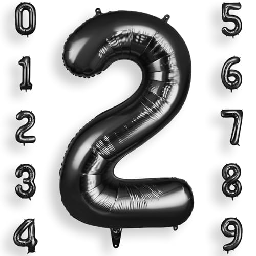 AOOSU Zahlen Luftballon Schwarz Folienballon 2, 40 Zoll Helium Ballons Geburtstagsdeko Mädchen Junge Kindergeburtstag Party Deko Ballon Zahl Deko zum Geburtstag Silvester Deko Neujahr Deko von AOOSU