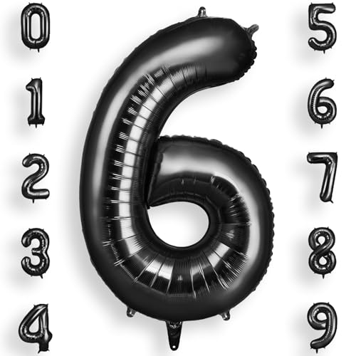 AOOSU Zahlen Luftballon Schwarz Folienballon 6, 40 Zoll Helium Ballons Geburtstagsdeko Mädchen Junge Kindergeburtstag Party Deko Ballon Zahl Deko zum Geburtstag Silvester Deko Neujahr Deko von AOOSU