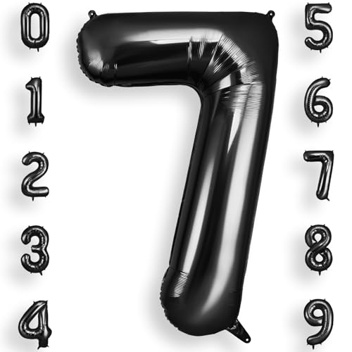 AOOSU Zahlen Luftballon Schwarz Folienballon 7, 40 Zoll Helium Ballons Geburtstagsdeko Mädchen Junge Kindergeburtstag Party Deko Ballon Zahl Deko zum Geburtstag Silvester Deko Neujahr Deko von AOOSU