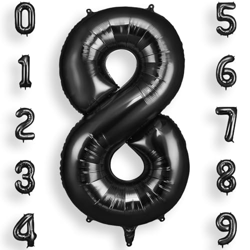 AOOSU Zahlen Luftballon Schwarz Folienballon 8, 40 Zoll Helium Ballons Geburtstagsdeko Mädchen Junge Kindergeburtstag Party Deko Ballon Zahl Deko zum Geburtstag Silvester Deko Neujahr Deko von AOOSU
