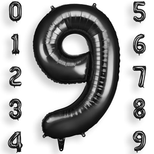 AOOSU Zahlen Luftballon Schwarz Folienballon 9, 40 Zoll Helium Ballons Geburtstagsdeko Mädchen Junge Kindergeburtstag Party Deko Ballon Zahl Deko zum Geburtstag Silvester Deko Neujahr Deko von AOOSU