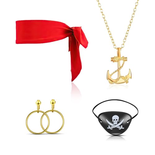 AOOTUERL 4 Stück Piraten Kostüm Zubehör Set, Piratenkostüm Damen Zubehör Piraten Kostüm Frauen, Pirat Kopftuch, Augenklappe Pirat, Piraten Halskette,für Karneval Halloween Cosplay AOOTUERL 4 Stück Piraten Kostüm Zubehör Set, Piratenkostüm Damen Zubehör Piraten Kostüm Frauen, Pirat Kopftuch, Augenklappe Pirat, Piraten Halskette,für Karneval Halloween Cosplay von AOOTUERL