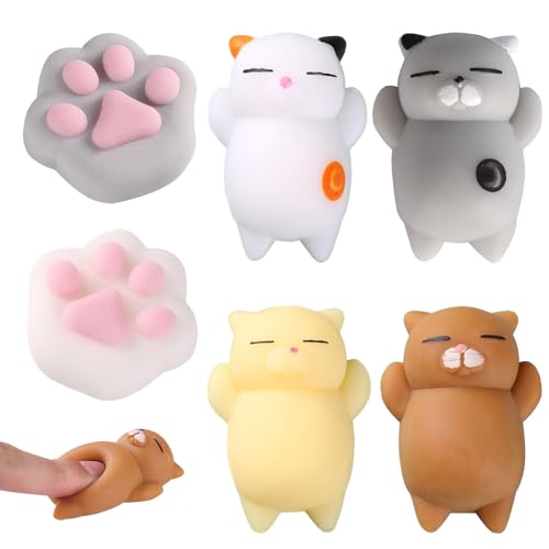 AOOTUERL 6 Stück Mochi Squishy Set, Tier Squeeze Squishies Anti-Stress-Spielzeug Fidget Toy, Squishy Paw, Katzenpfoten-Squishy-Spielzeug, Niedliche Stressabbau-Squeeze-Spielzeuge von AOOTUERL
