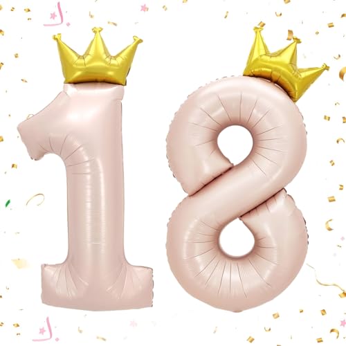 AOOTUERL Party Balloon Zahl 18 XXL in Rosé, Ballons 18 Alles Gute zum Geburtstag, Happy Birthday Luftballon 18 Jahre für Mädchen Junge Mann Frauen 18 Geburtstagsdeko, Geburtstagsfeiern Deko von AOOTUERL
