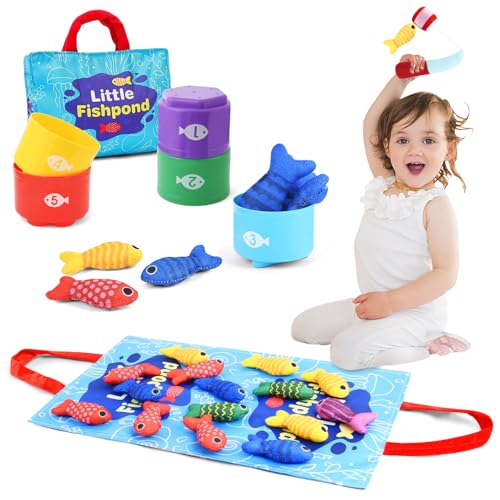AOOWU Angelspiel, Montessori Angelspielzeug Spielzeug, Spielzeug ab 2 3 4 5 Jahre, Felt Fishing Toys fördert Feinmotorik und Hand-Auge-Koordination, 22 teilig, Mehrfarbig von AOOWU