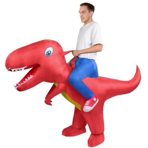 AOOWU Aufblasbare Dinosaurier Kostüm, Aufblasbares Kostüm für Erwachsene, Dinosaurier Kostüm Erwachsene Rot, Karneval Party Dino Kostüm Männer Frauen(155cm-190cm) von AOOWU