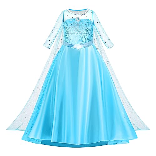 AOOWU ELSA Kostüm Mädchen, ELSA Anna Prinzessin Kleid Kinder, ELSA Dress Kostüm für Karneval Halloween Weihnachten Verkleidung Party （110cm） von AOOWU