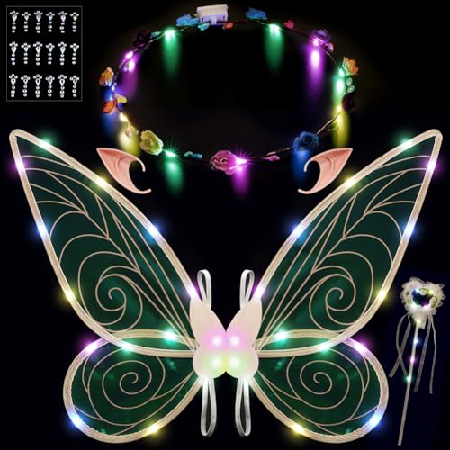 AOOWU Feenflügel LED, Lumineszenz Elfenflügel Set mit Strass-Aufkleber, Feenflügel Glitzer Erwachsene Kinder, Schmetterling Wings für Halloween Karneval Fee Party, Farbiges Licht AOOWU Feenflügel LED, Lumineszenz Elfenflügel Set mit Strass-Aufkleber, Feenflügel Glitzer Erwachsene Kinder, Schmetterling Wings für Halloween Karneval Fee Party, Farbiges Licht von AOOWU