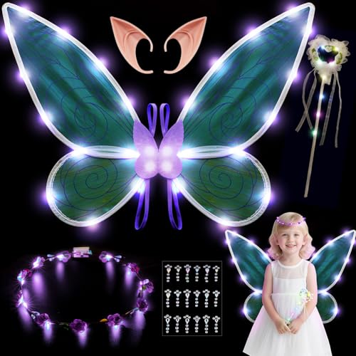 AOOWU Feenflügel LED, Lumineszenz Elfenflügel Set mit Strass-Aufkleber, Feenflügel Glitzer Erwachsene Kinder, Schmetterling Wings für Halloween Karneval Fee Party, Lila Licht AOOWU Feenflügel LED, Lumineszenz Elfenflügel Set mit Strass-Aufkleber, Feenflügel Glitzer Erwachsene Kinder, Schmetterling Wings für Halloween Karneval Fee Party, Lila Licht von AOOWU