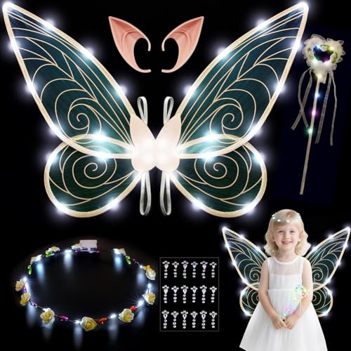 AOOWU Feenflügel LED, Lumineszenz Elfenflügel Set mit Strass-Aufkleber, Feenflügel Glitzer Erwachsene Kinder, Schmetterling Wings für Halloween Karneval Fee Party, Weißes Licht AOOWU Feenflügel LED, Lumineszenz Elfenflügel Set mit Strass-Aufkleber, Feenflügel Glitzer Erwachsene Kinder, Schmetterling Wings für Halloween Karneval Fee Party, Weißes Licht von AOOWU