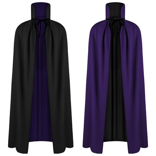 AOOWU Halloween Kostüm Umhang, Damen Vampir Cape, Vampir Umhang mit Kragen, Umhang Schwarz Lila Doppelseitig, für Erwachsene, für Halloween Weihnachten Karneval(150CM) von AOOWU