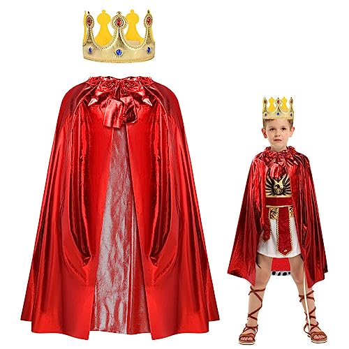 AOOWU König Kostüm für Kinder, Königsmantel mit König Krone Junge, König und Königinnen Kostüm für Halloween Mottoparty Theater Fasching Cosplay Karneval Verkleiden von AOOWU