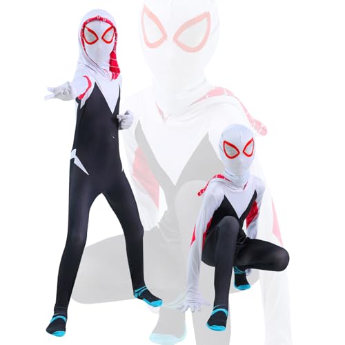 AOOWU Spiderman Kostüm Kinder, Spiderman Anzug Bodysuit für Kinder Mädchen, 3D Anime Spiderman Jumpsuit Cosplay Kostüm für Halloween Karneval Christmas Party(140cm) von AOOWU