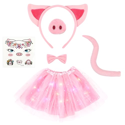 AOOWU Tierkostüm Kinder, 6-teiliges Set Mädchen Tutu Rock mit Sunny Pig Stirnband/Tattoo/Schwanz/Fliege/Schweinenase/Leuchtendes Ballett-Tutu, Tier Verkleiden Set Karneval Party Halloween Kostüme AOOWU Tierkostüm Kinder, 6-teiliges Set Mädchen Tutu Rock mit Sunny Pig Stirnband/Tattoo/Schwanz/Fliege/Schweinenase/Leuchtendes Ballett-Tutu, Tier Verkleiden Set Karneval Party Halloween Kostüme von AOOWU